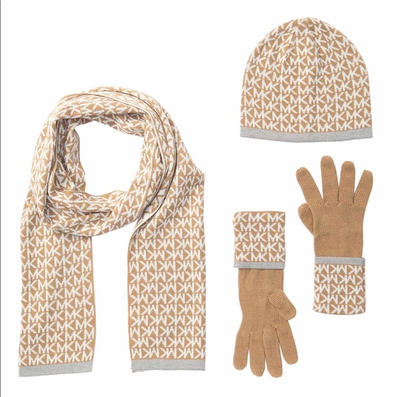 Michael Kors Accessories - Michael Kors Logo Muffler, Hat, & Gloves beige Michael Kors Accessories - Michael Kors Logo Muffler, Hat, & Gloves beige